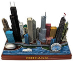 Chicago Skyline Tabletop Sculpture – Rectangular Base City Scene Featuring The Bean, Navy Pier Ferris Wheel & River Boat | Windy City Souvenir Home or Office Décor