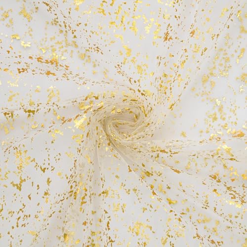 Artoid Mode Beige Gold Gauze Table Runner 120 Inch 10FT, Glitter Metallic Foil Sheer Dining Wedding Anniversary Holiday Birthday Table Decor for Home Party - color: Beige Gold, size: 28" x 120"