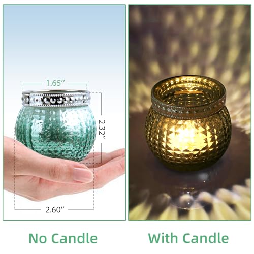 Candle Holder Set of 12, Small Tealight Candle Holder, Vintage Glass Votive Candle Holders for Table Centerpiece Wedding Home Decor Holiday Decor (Green) - color: Green