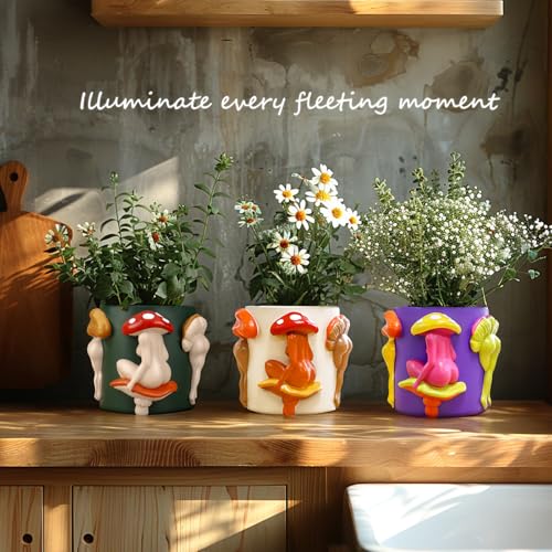 GUGUGO Mushroom Lady Body Plant Pots, Quirky Unique Cute Planters and Boho Funky Eclectic Home Decor, Mushroom Butt Flower Pots, Indoor Succulent Planter, Modern Aesthetic for Decorating, White Back - color: White Back, size: 5Inch