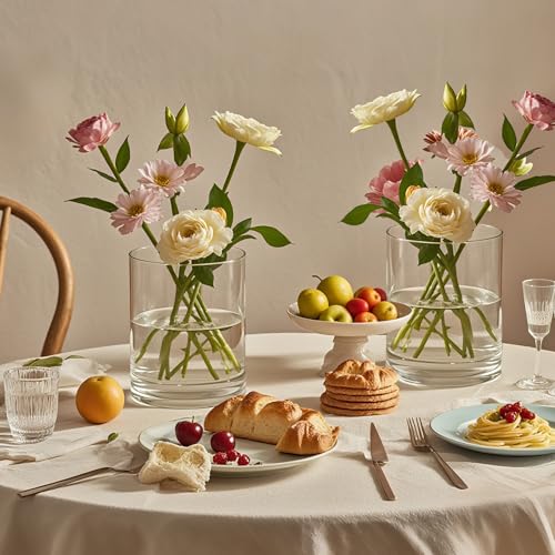 TBWIND 6Pcs Glass Cylinder Vases for Centerpieces, 6" x 4.7" Wide Mouth Flower Vase Hurricane Glass Candle Holders, Clear Vases Bulk with 2 Floral Tapes for Floating Candles Wedding Party Home Decor - size: 6" x 4.7" Wide Mouth - 6pcs