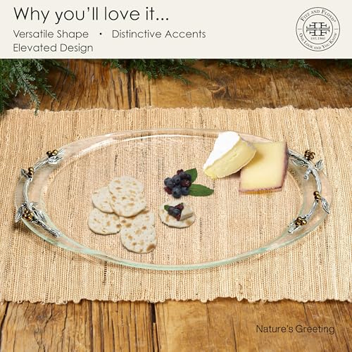 Fitz and Floyd Nature's Greeting Glass Serve Decorative Tray, 14 x 9.75 x 1.25 Inch