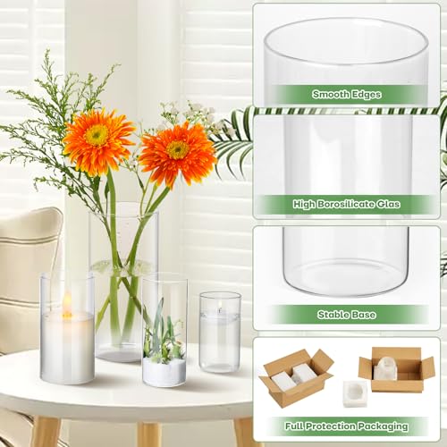 12pcs Clear Glass Cylinder Vases, 4, 6, 7.5, 10 Inch Tall Cylinder Vases for Centerpieces,Glass Flower Vase Hurricane Floating Candle Holder Vase for Wedding, Table Shelf, Party,Home Decor,Gift