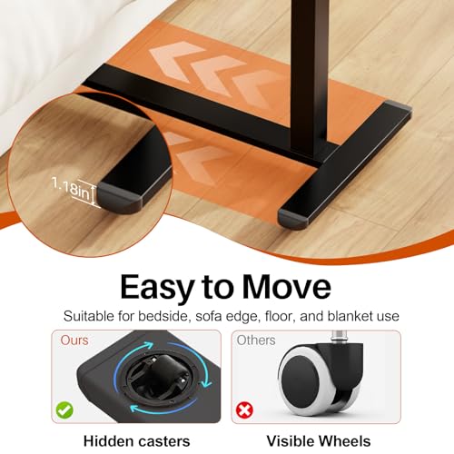 Overbed Bedside Table with Wheels,Tiltable Hospital Bed Table, Pneumatic Adjustable Overbed Table, Rolling Laptop Desk, Mobile Standing Desk for Bed, Couch, or Hospital Use - color: Brown