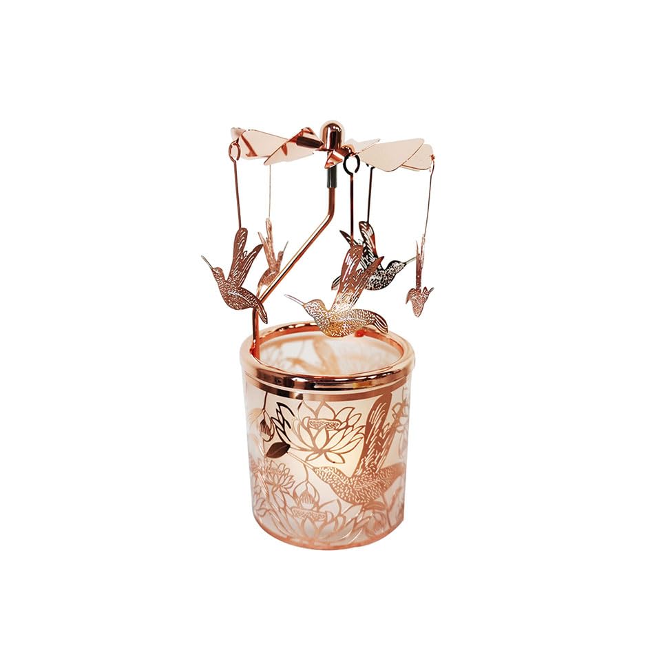 Carousel Candle Rotary Candle Holder for Home Decoration, Funny Birthday Gift for Grandma Wife Daughter, Unique Birthday Gift for Women, Rotating Candles for Mom (Gold Hummingbird)