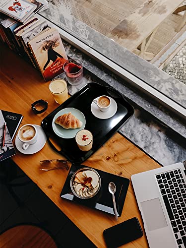 KAQAHIDO Large Melamine Serving Trays for Eating, 17.5’’ x 12’’ Serve Platter for Appetizer, Charcuterie, Food, Snack, Cupcakes, Dessert, BPA-Free, Dishwasher Safe Tray, Set of 2, Black - color: Black