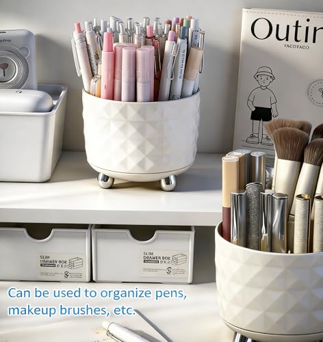 GOTOBA 360° Rotating Pencil Holder for Desk, Makeup Brush Holder with 6 Slots, Desk Organizer for Writing Utensil, Office and School Supplies (Milky White) - color: Milky White