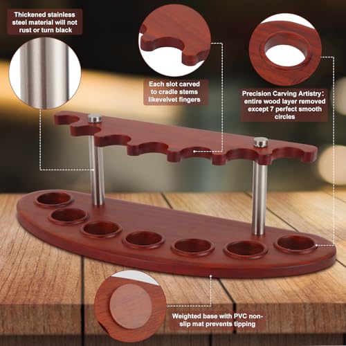 Natural Solid Rosewood Tobacco Smoking Pipe Stand Holder for 7 Pipes - Artisan Handcrafted Tobacco Pipe Rack Luxury Organizer| Natural Wood Grain Display & Collector's Storage Rack(Tobacco Pipe Not Included)﻿
