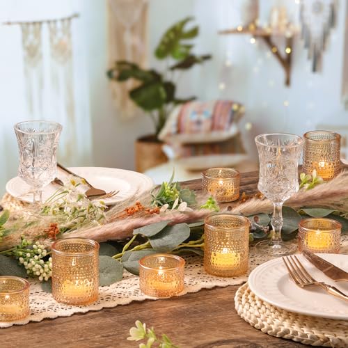NITIME 24pcs Gold Assorted Votive Candle Holders, Polka Dot Tea Light Candle Holder Glass for Wedding Centerpieces, Gold Candle Holder for Table Centerpiece, Party, Holiday and Home Decor - color: Gold
