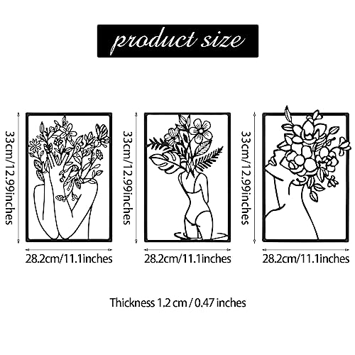 CHENGU 3 Pieces Metal Minimalist Abstract Woman Wall Art Line Drawing Wall Art Decor Single Line Female Home Hanging for Kitchen Bathroom Living Room - style: Leaf Style
