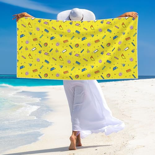Geometric Objects Pattern Print Microfiber Bath Towel Silver Fox Velvet Luxury Bath Sheet 27.5" x 55" Absorbent Soft Beach Towels for Bath Fitness, Bathroom, Shower, Yoga