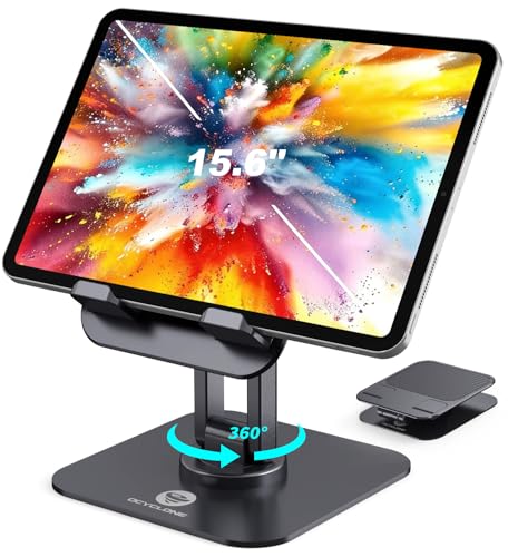 OCYCLONE iPad Stand, 360° Rotating Adjustable Foldable iPad Tablet Holder for Desk Compatible with Kindle Tablet iPad 4" - 15.6" Portable Monitor Stand, Black