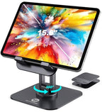 OCYCLONE iPad Stand, 360° Rotating Adjustable Foldable iPad Tablet Holder for Desk Compatible with Kindle Tablet iPad 4" - 15.6" Portable Monitor Stand, Black