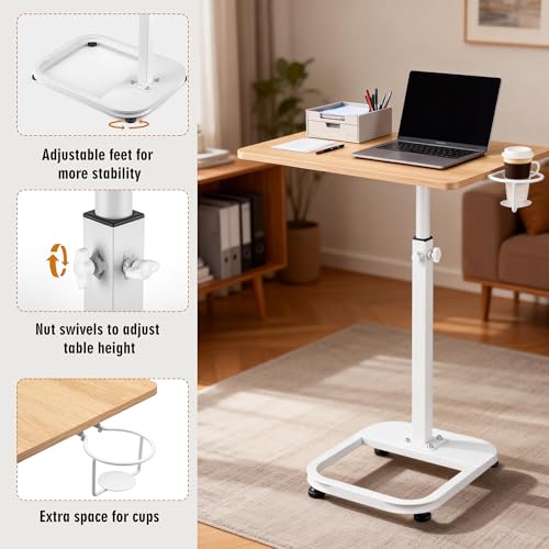 facka Adjustable C-Shaped End Table for Couch & Bed, Adjustable Height TV Tray, Stable Laptop Desk, Space-Saving Snack Side Table with Rounded Metal Corners - color: Natural Maple