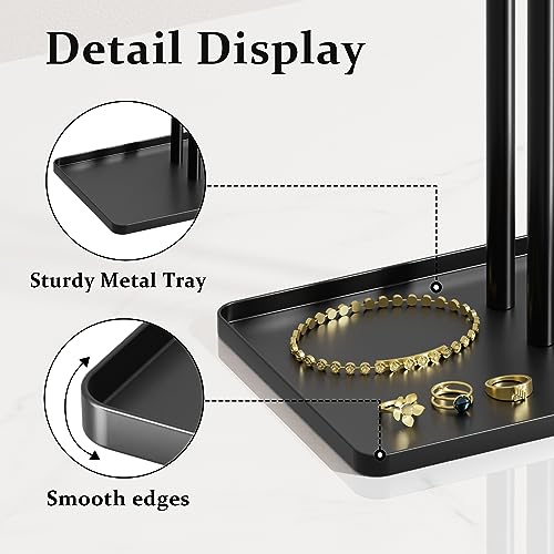 pickpiff Jewelry Stand Organizer, 12.5" Tall Sturdy Metal, 3-Tier Jewelry Holder for Necklace, Earring, Bracelet, Ring, Hanger for Display and Storage, Aesthetic Room Decor, Black - color: Black, size: 12.5" Height