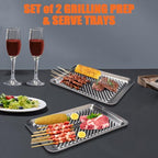 Grilling Prep and Serve Trays, Set of 2 Stackable Stainless Steel BBQ Tray, Standard Marinating Container, Serving Platter for Plating Food, BBQ Prep Tub for Marinating Meats, Grill Accessories - style: Standard Prep Trays