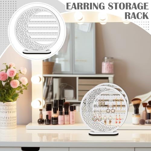 Kathfly Large Boho Moon Wooden Earring Display Organizer Stand Gift 10 Inch Floral Goth Earrings Stud Jewelry Holder Dangle Hanging Holder Gift for Women(White) - color: White