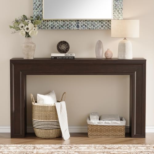 Rresyet 55 Inch Long Console Table, Sofa Table Behind Sofa, Wooden Entryway Table, Farmhouse Entryway Table for Entry, Hallway, Living Room (Cherry) - color: Cherry