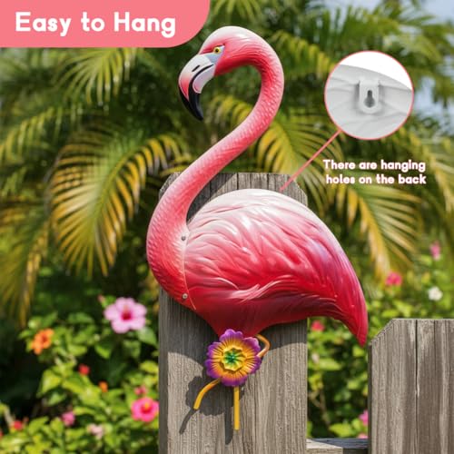 Large Pink Flamingo Wall Decor-Tropical Bird Decor for Indoor Outdoor, Metal Flamingo Outdoor Wall Art Decor Rust-Resistant, Wall Hanging Present for Garden & Home Decor - color: Pink-Flamingo