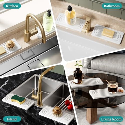 Water Absorbing Stone Tray, Quick Drying Diatomite Bathroom Tray Countertop, Stone Drying Mat for Kitchen Counter, Soap Dish Dispenser Vanity Organizer, White-A-8.3" x 4" - color: White A