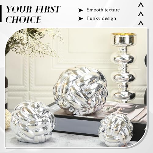 Wenqik Silver 3 Pcs Knot Decor, Chain Link Coffee Table Bookshelf Decor Accents, Entry Table Ceramic Aesthetic Minimalist Decorative Objects for Modern Home Living Room Decoration 3 Sizes - color: Silver