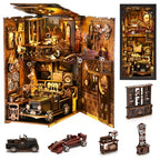 TOYQI Book Nook Kit, Book Nook Kits for Adults, DIY Miniature Dollhouse Kit 3D Wooden Puzzle Booknook Bookend with LED Light - style: CAR PLAYERS