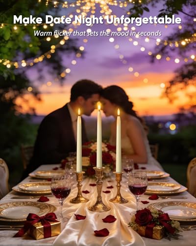 Homemory 11 inches Waxy Flameless Taper Candles with Remote Timer Dimmer, 2 Pcs Battery Operated Taper Candles with Flickering Flame, Ivory LED Candlesticks for Wedding, Christmas Indoor Decoration - style: Traditional - Ivory 11"