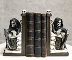Ebros Gift Gothic Grim Reaper Dark Lord Sitting On Skulls and Skeleton Bones Thrones Pair of Bookends Statue 7" Tall Bibliography Macabre Ossuary Figurine As Halloween Decor