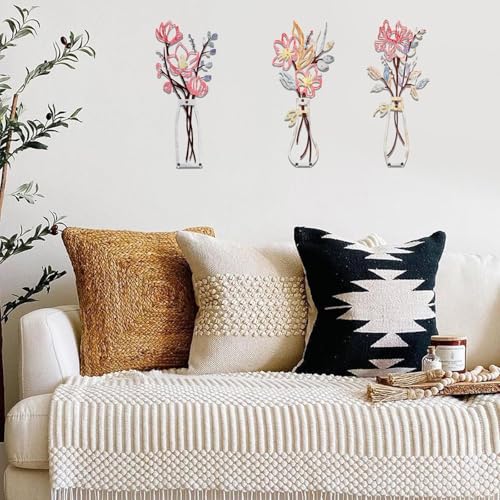EEEKit 3 PCS Metal Flower Vase Wall Art, 5.9x13.7 Inch Minimalist Floral Wall Hanging Decor, Floral Wall Decor for Housewarming Gifts