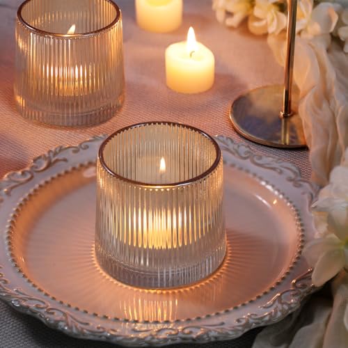 DARJEN Gold Ribbed Tealight Votive Candle Holders- 6Pack Glass Candle Holders for Table Centerpiece, Home Decor, Wedding Decor, Party Dinner - color: Gold, size: 6Pcs