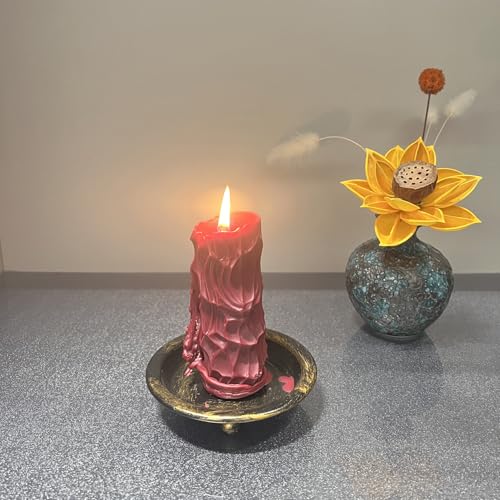 Vintage Round Candle Holder Trays, Decorative Iron Candle Plates/Candle Bases for Home Decor, 4.2" Diameter for Pillar & Tealight Candles (Black + Gold) - color: Black + Gold