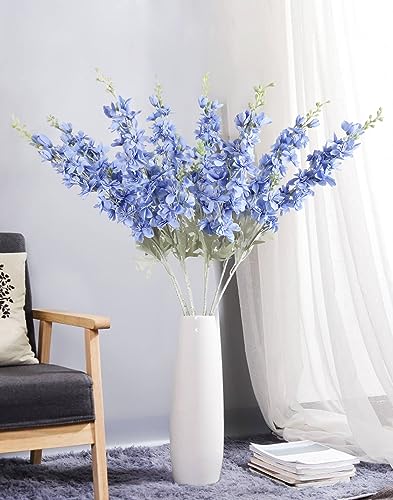 8PCS Blue Delphinium Artificial Flowers for Tall Vase 33.5in Long Stem Larkspur Artificial Flowers Fake Silk Flowers Bulk for Home Wedding Floral Arrangement Centerpiece Table Decoration (Blue) - color: Blue