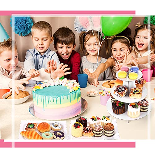 Zopeal 7 Pcs Dessert Table Display Set 3-Tier Cupcake Stand 1-Tier Cup Cake Display Tower Platters and Serving Trays Cardboard Cake Cookie Holders for Wedding Birthday Party Baby Shower(White) - color: White