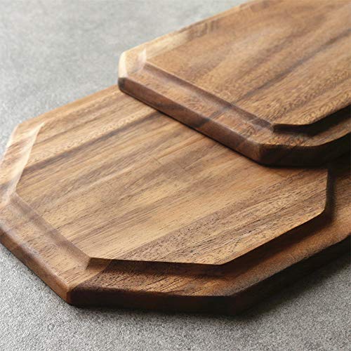 Set of 2 Acacia Wooden Trays Serving Platters Round Square Veggie Serving Tray Decor Bread Charcuterie Board Fruit Hosting Essentials Cheese Platter Vegetable Food Dish Charger Plate Charcuterie Board - size: 8-10 Inch (Pack of 2)