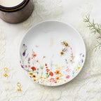 Crisky Initial Jewelry Tray Ring Dish & Gift Box, Ceramic Flower Trinket Dish for Rings Earrings Necklaces Keys, Bridal Shower Engagement Birthday Gift for Women, Friends 4.57" (Gold Foil J - style: Initial J