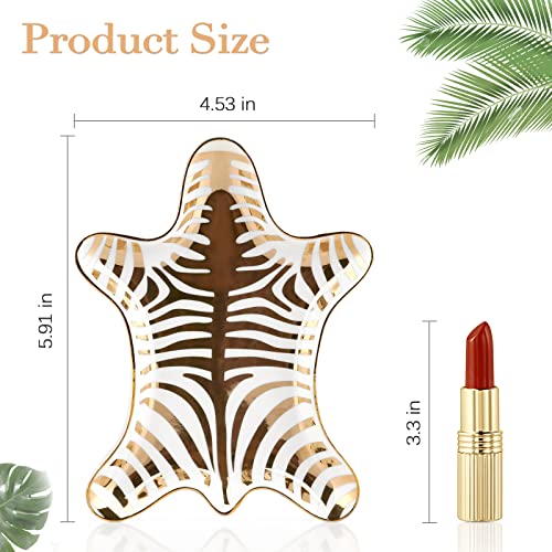 Trycooling Hand Painted Tiger Skin Ceramic Jewelry Dish Small Jewelry Rack Tray Rings Bracelets Earrings Trays Holder (Gold) - color: Gold