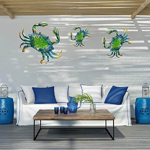 JOYBee 3Pcs 18inch 13inch 9inch Large Coastal Ocean Metal Crab Wall Art Decor Family Set -Christmas Decorations-Decoration for Outdoor Indoor Bathroom Kitchen Garden Bedroom Patio - color: 3pcs Crab