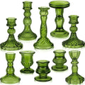 Mumufy 10 Pcs Glass Crystal Taper Candle Holders Clear Glass Candlestick Holder Fit 0.8 Inch Candles Crystal Decorative Candle Stand Centerpiece Table Wedding Dining Party (Classic,Green) - color: Green
