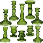 Mumufy 10 Pcs Glass Crystal Taper Candle Holders Clear Glass Candlestick Holder Fit 0.8 Inch Candles Crystal Decorative Candle Stand Centerpiece Table Wedding Dining Party (Classic,Green) - color: Green