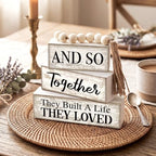 4 Pcs Farmhouse Home Decoration Wooden Tabletop and So Together They Built a Life They Loved Decor Motivational Tiered Tray Decor Rustic Block Sign Retro Bead Garland Table Centerpiece for Shelf Desk - style: and So Together