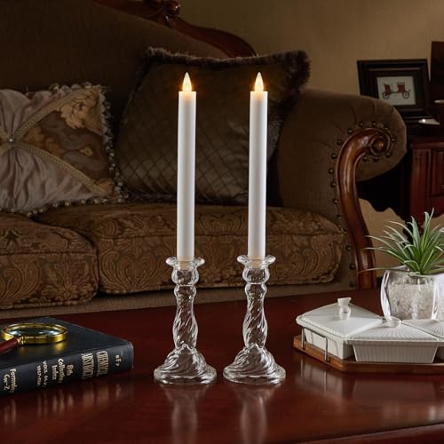 Flameless Taper Candles Flickering with Remote and Timer, 3D Moving Flame Taper Candle Battery Operated to 400 Hours, 9 Inch Window Candles, (White) - color: White