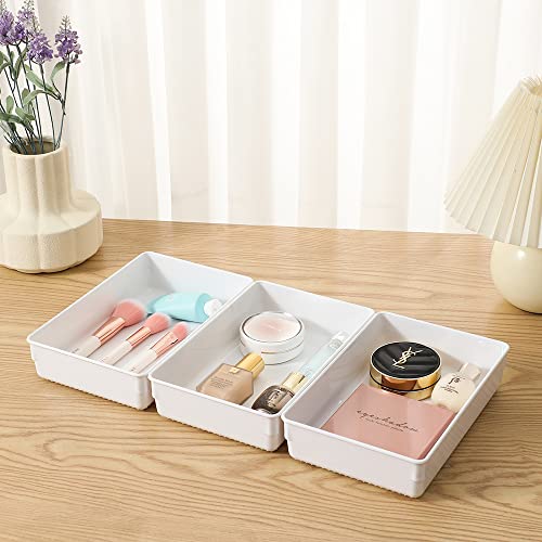 3 Pack White Plastic Drawer Organizer Tray Cutlery Utensil Makeups Drawer Organizers 9" X 6" - size: 3 Pack 9"x6" White Plastic