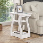 FROMJBEST End Tables Living Room, White End Table with Charging Station,White Side Table, Nightstand for Bedroom, 3 Tier End Table with Storage Shelf for Living Room - color: White01