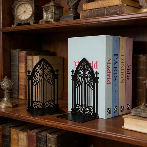 Book Ends, Bookends, Book Ends for Shelves, 2Pair Non Skid Metal Book Divider Decorative Holder, Abstract Art Desgin Book Stopper Supports for Office, Home (3 Pairs Gothic Bookends) - color: 3 Pairs Gothic Bookends