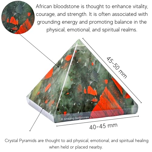 Amazing Gemstone African Bloodstone Pyramid Crystal Healing Stones - 2" Great Pyramid Figurine of Natural Stone Pyramid for Meditation, Reiki, Chakra Balancing and Crystal Pyramids Grid - color: African Bloodstone