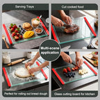 Tempered Glass Cutting Board Set for Kitchen Counter - Dishwasher Safe with Juice Grooves, Non-Slip Silicone Edges & Beveled Grip - 16"x12" & 12"x8" Serving Tray (Red-2PCS) - color: Red-2PCS
