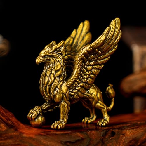 CHOVY Solid Brass Griffin Bookend Set - Heavy Duty Desk Organizer & Medieval Fantasy Decor, 100% Pure Brass Collectible Figurine for Study, Library, Office & Fantasy Lover Gift - color: Griffin