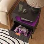 Veegle Nightstand,Modern Bedside Table with Storage Drawer and Open Wood Shelf, Accent Night Stand with Solid Wood Legs for Living Room, Bedroom and Small Spaces,Easy Assembly (Black) - color: Black