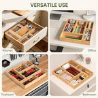 Vincona Bamboo Drawer Organizers Set, 3PCS Multi-Use Wood Storage Organizers, Desk Drawer Tray for Kitchen, Bathroom, Office, Dresser, Bamboo Box Bin for Jewelry, Makeup, Junk, Gadgets - size: 3 Grids