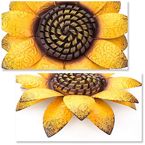 EASICUTI Sunflower Metal Flowers Wall Decor Metal Wall Art Decorations Hanging For Indoor Outdoor Home Bathroom Kitchen Dining Room Bedroom Living Room Or Wall Sculptures 12 Inch - color: Yellow Sunflower-C